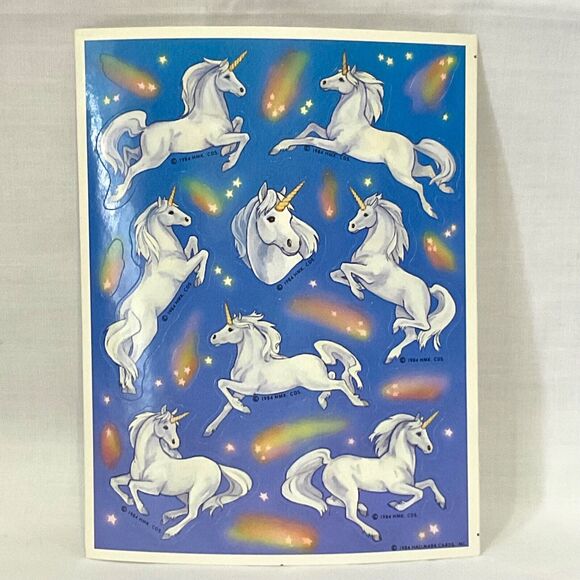 Vintage Stickers Hallmark Sticker Sheet 80s Unicorns & Rainbows 1984 - Picture 1 of 3